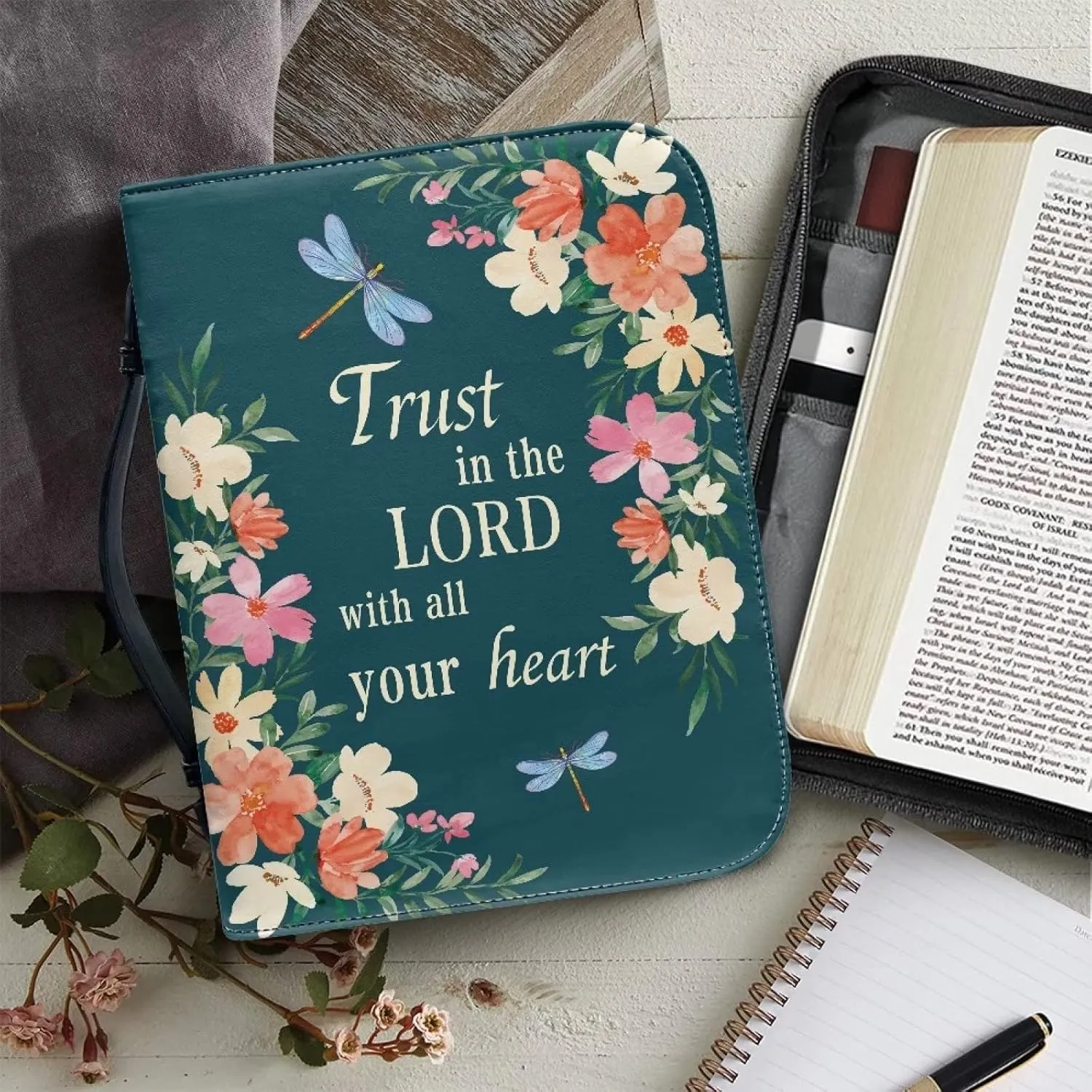 Mumeson Bible Covers for Women Leather Bible Carrying Case Organizer Bag Standard Size Large Capacity Bible Holder
