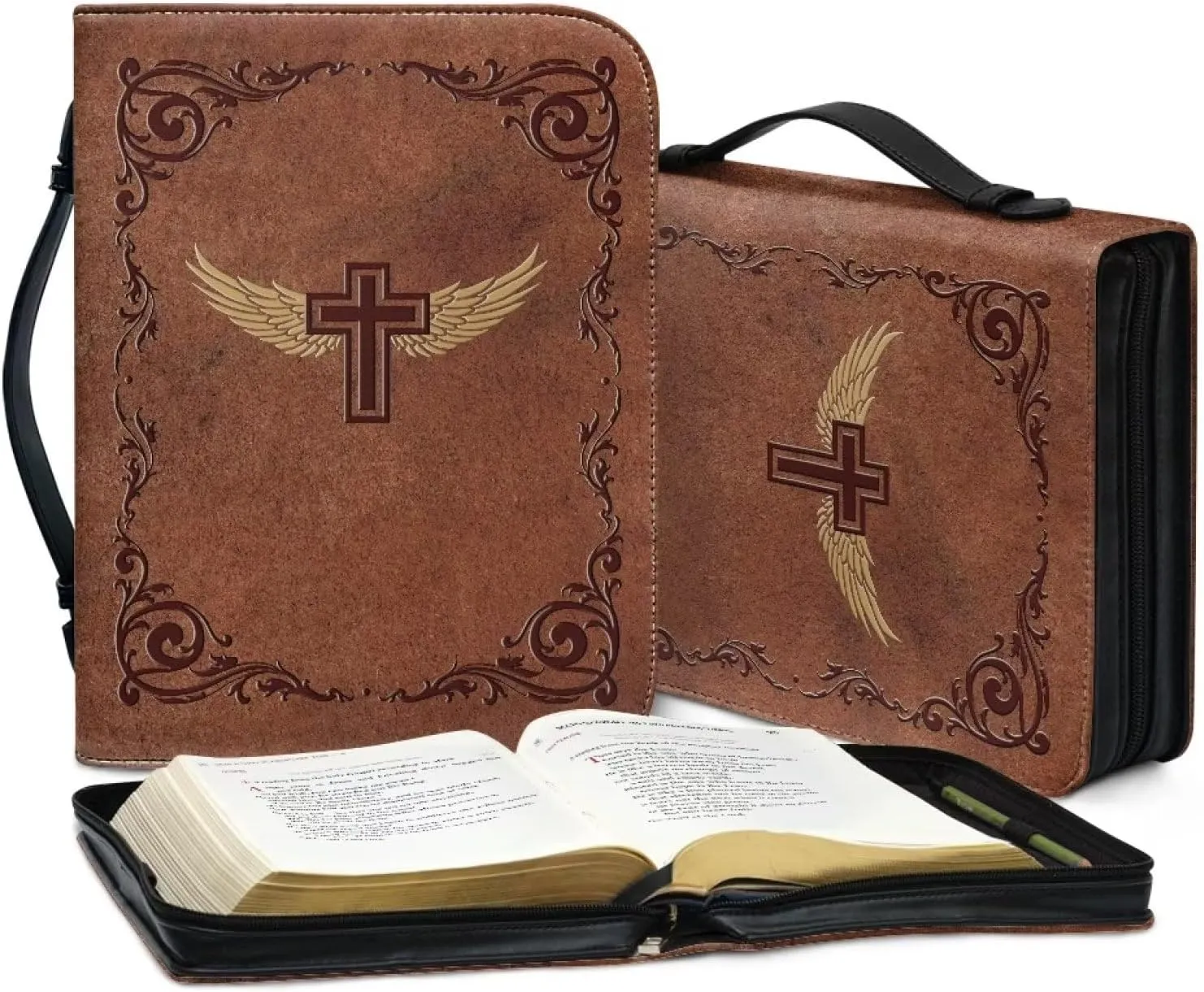 Mumeson Bible Covers for Women Leather Bible Carrying Case Organizer Bag Standard Size Large Capacity Bible Holder
