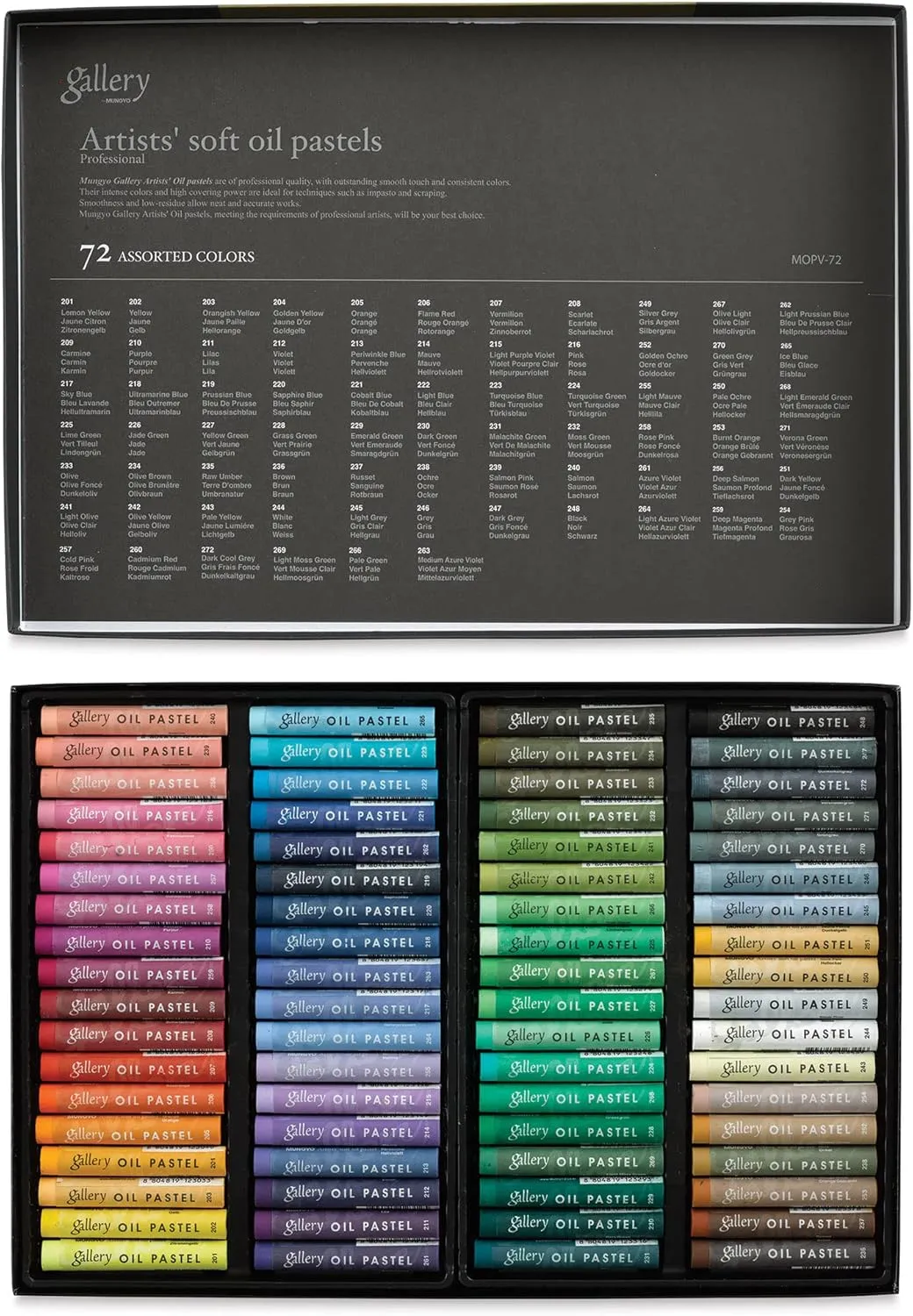 MUNGYO Gallery Professional Artists' Soft Oil Pastels Set of 72 Vibrant Colors for Blending