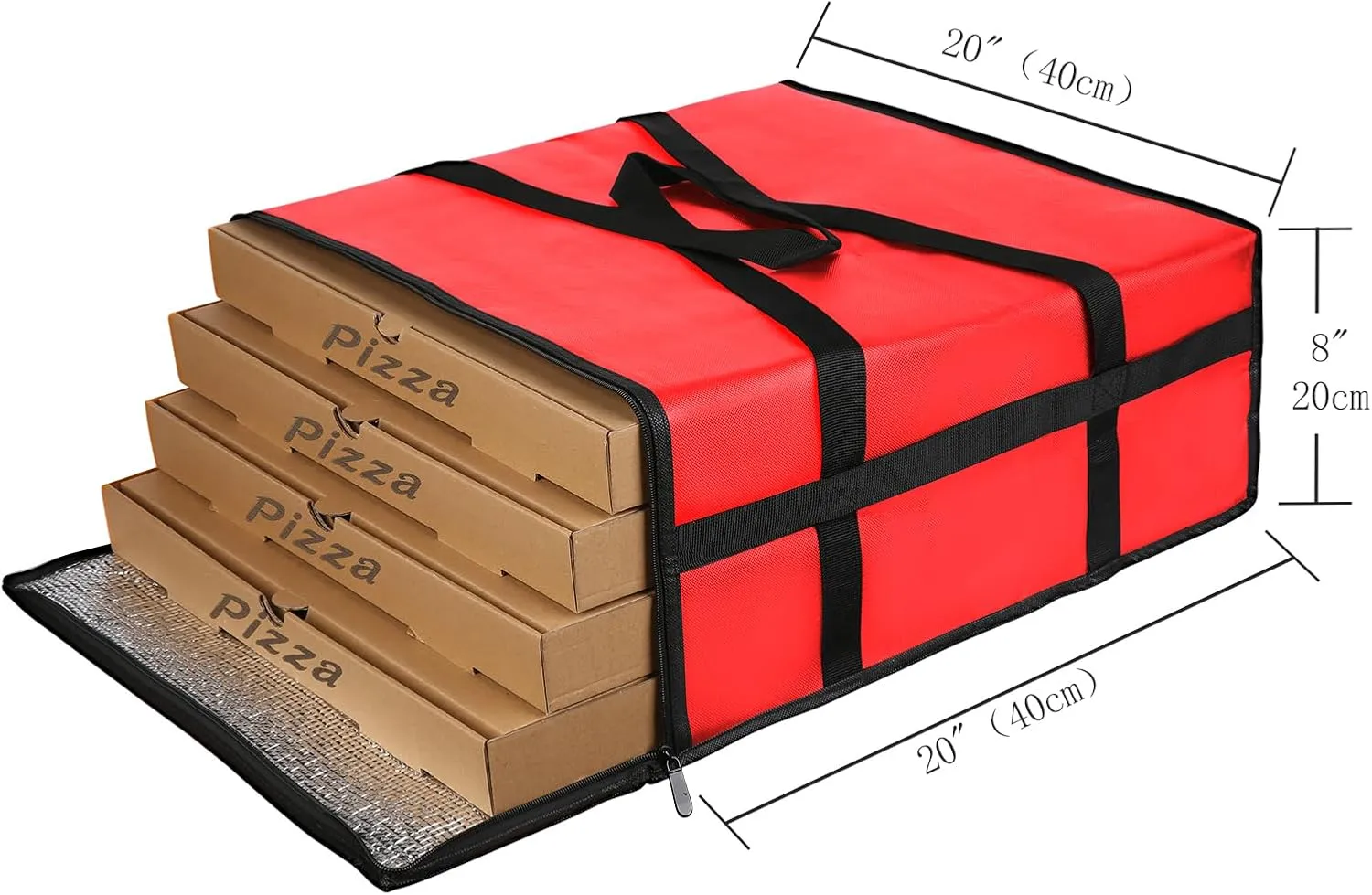 musbus 20x20x8 RED Pizza Carrier Insulated Bags Large for Deliveries, Insulated Pizza Carrier Delivery Bag Food Bag for Personal and Professional Use