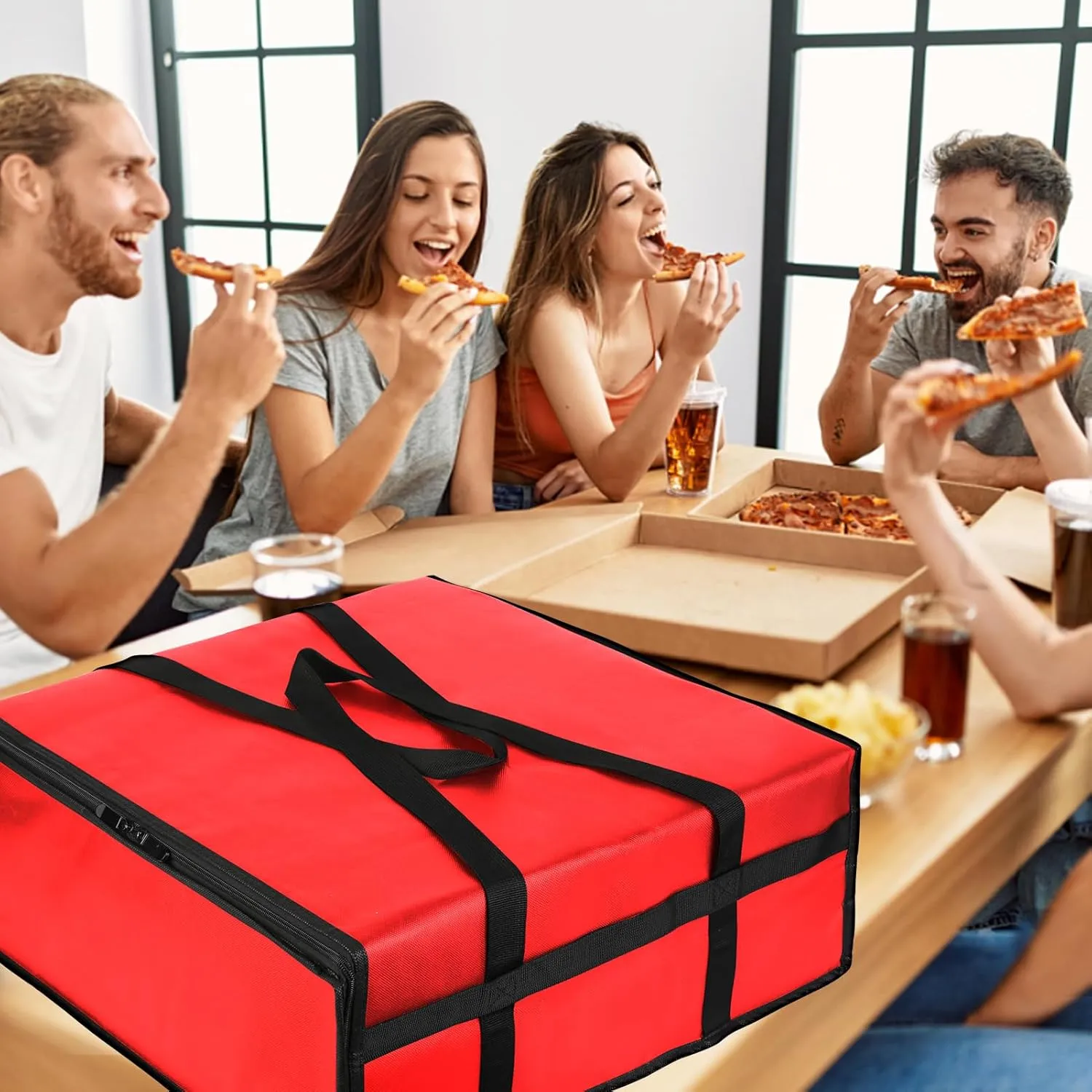 musbus 20x20x8 RED Pizza Carrier Insulated Bags Large for Deliveries, Insulated Pizza Carrier Delivery Bag Food Bag for Personal and Professional Use