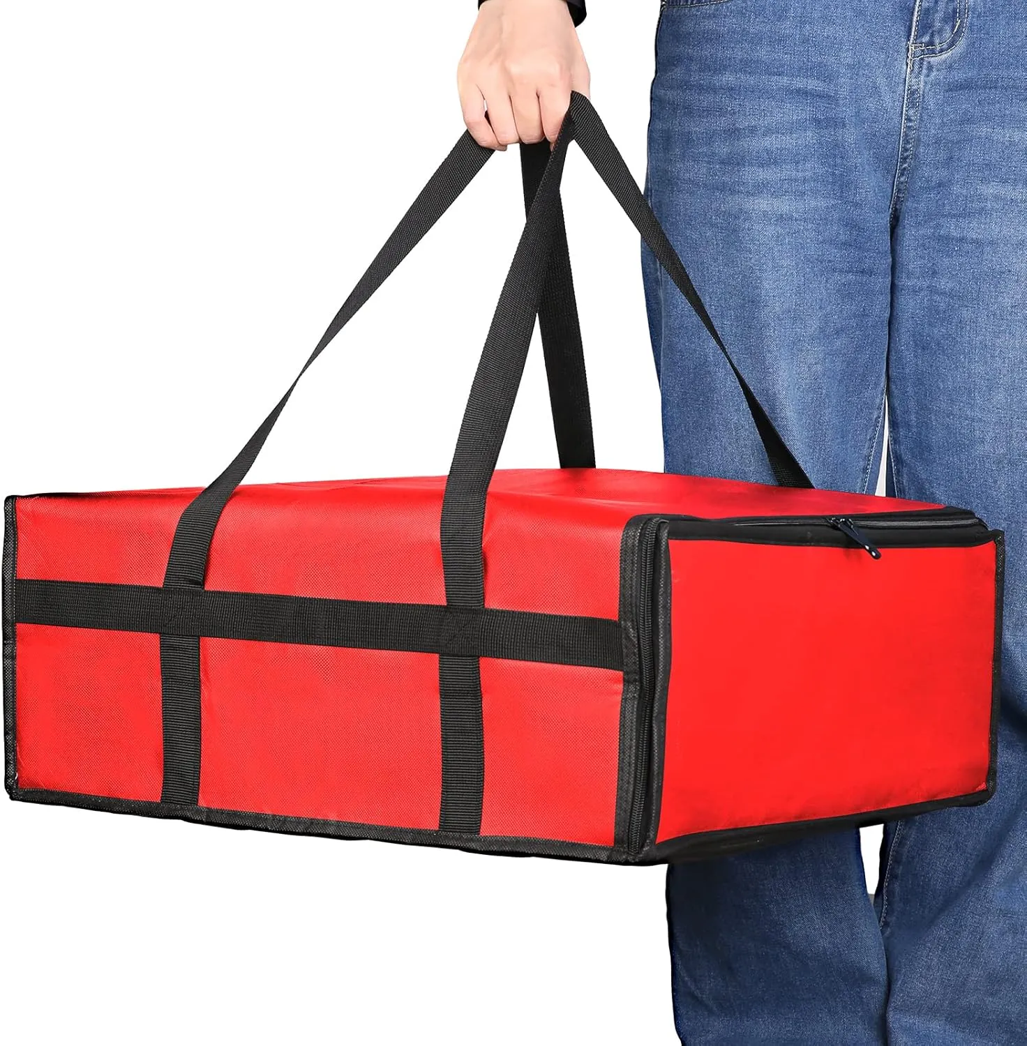 musbus 20x20x8 RED Pizza Carrier Insulated Bags Large for Deliveries, Insulated Pizza Carrier Delivery Bag Food Bag for Personal and Professional Use
