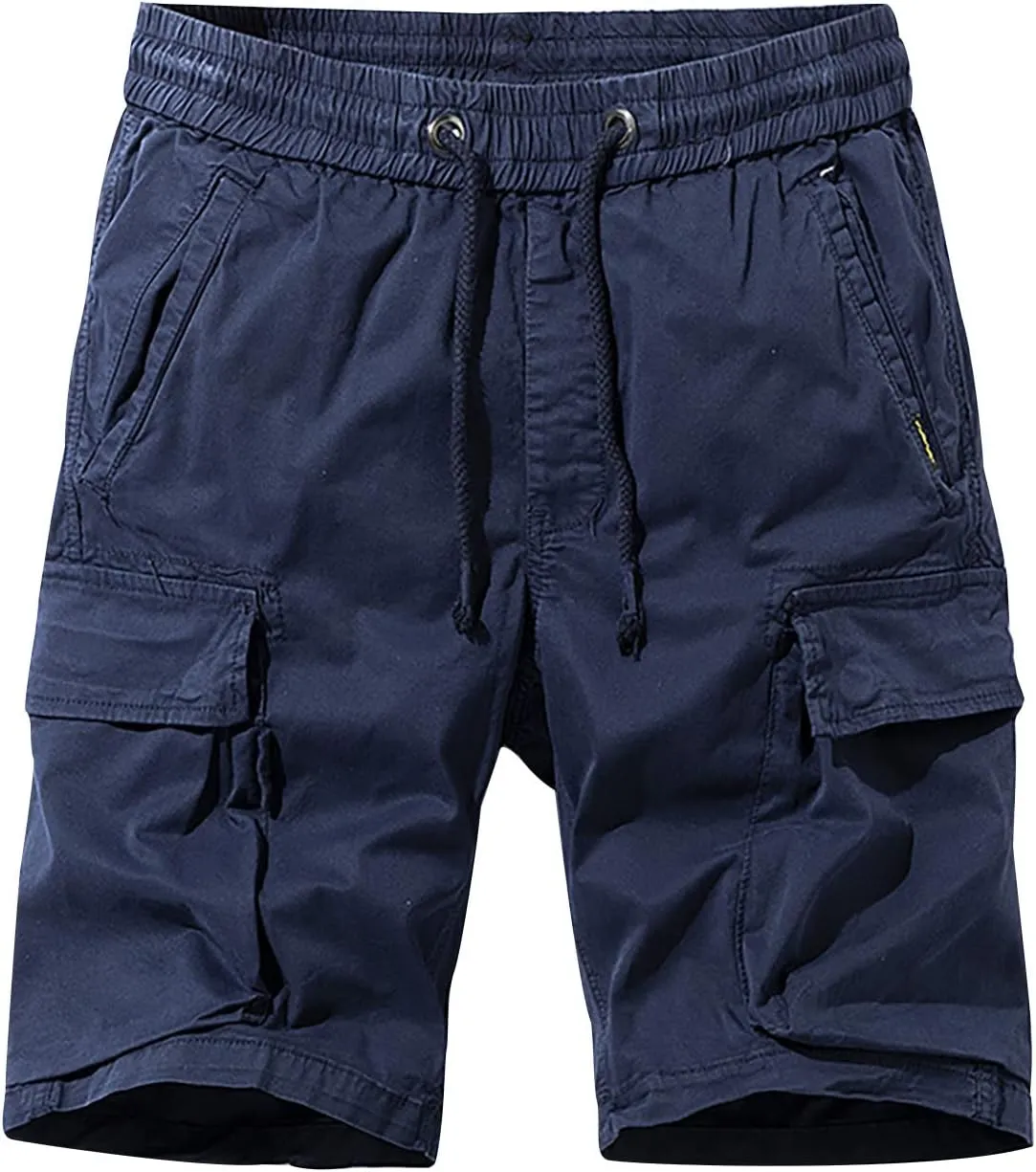 Muscularfit Mens Casual Shorts Drawstring Elastic Waist Multi Pocket Cargo Shorts Summer Beach Work Athletic Tooling Shorts