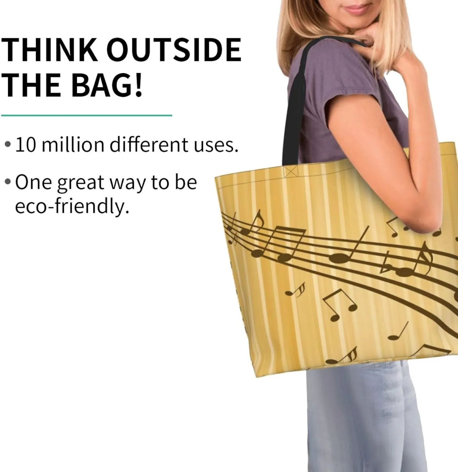 Music Notes Tote Bag Reusable Shopping Bag Grocery Bags Fashion Shoulder Bag for Women Men
