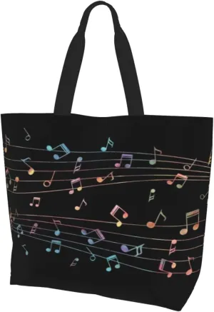 Music Notes Tote Bag Reusable Shopping Bag Grocery Bags Fashion Shoulder Bag for Women Men