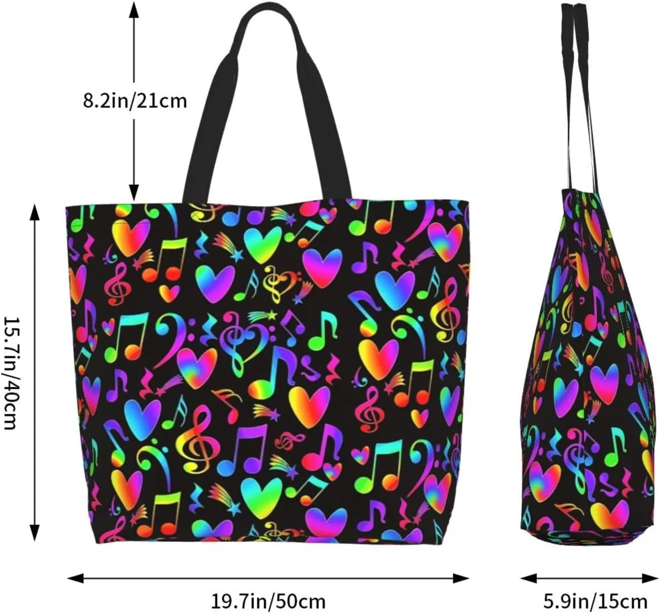 Music Notes Tote Bag Reusable Shopping Bag Grocery Bags Fashion Shoulder Bag for Women Men