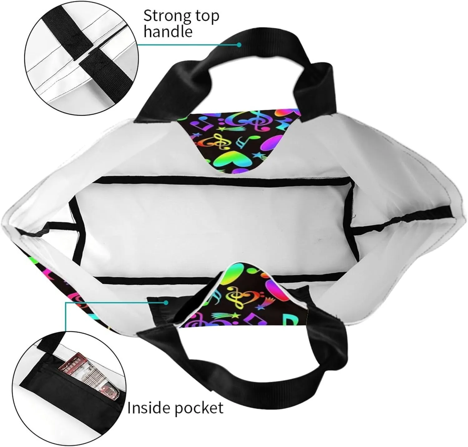 Music Notes Tote Bag Reusable Shopping Bag Grocery Bags Fashion Shoulder Bag for Women Men