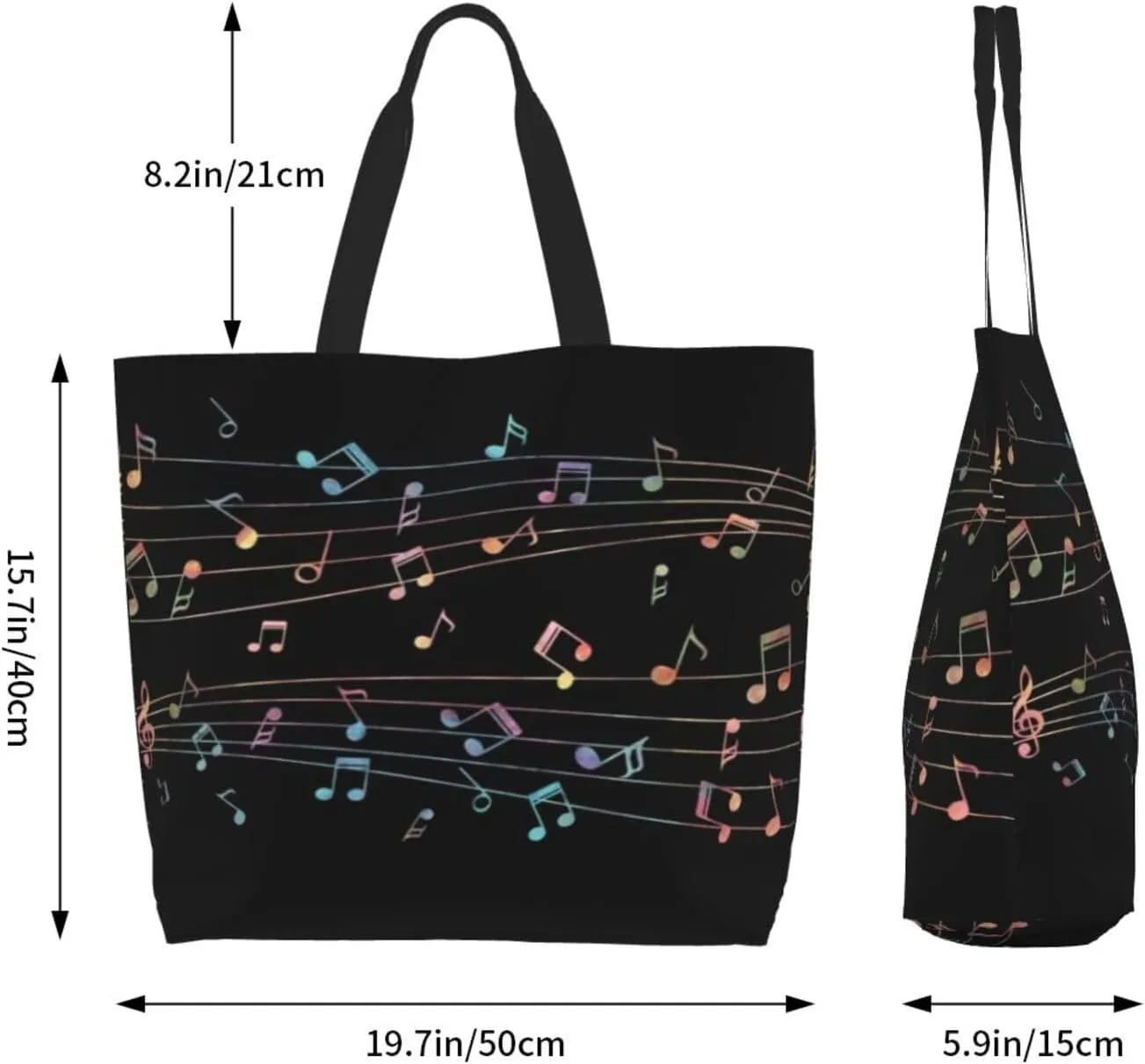 Music Notes Tote Bag Reusable Shopping Bag Grocery Bags Fashion Shoulder Bag for Women Men