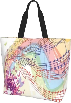 Music Notes Tote Bag Reusable Shopping Bag Grocery Bags Fashion Shoulder Bag for Women Men