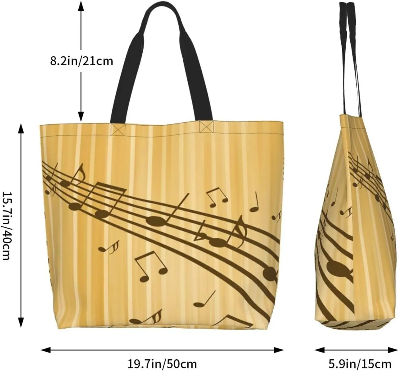 Music Notes Tote Bag Reusable Shopping Bag Grocery Bags Fashion Shoulder Bag for Women Men