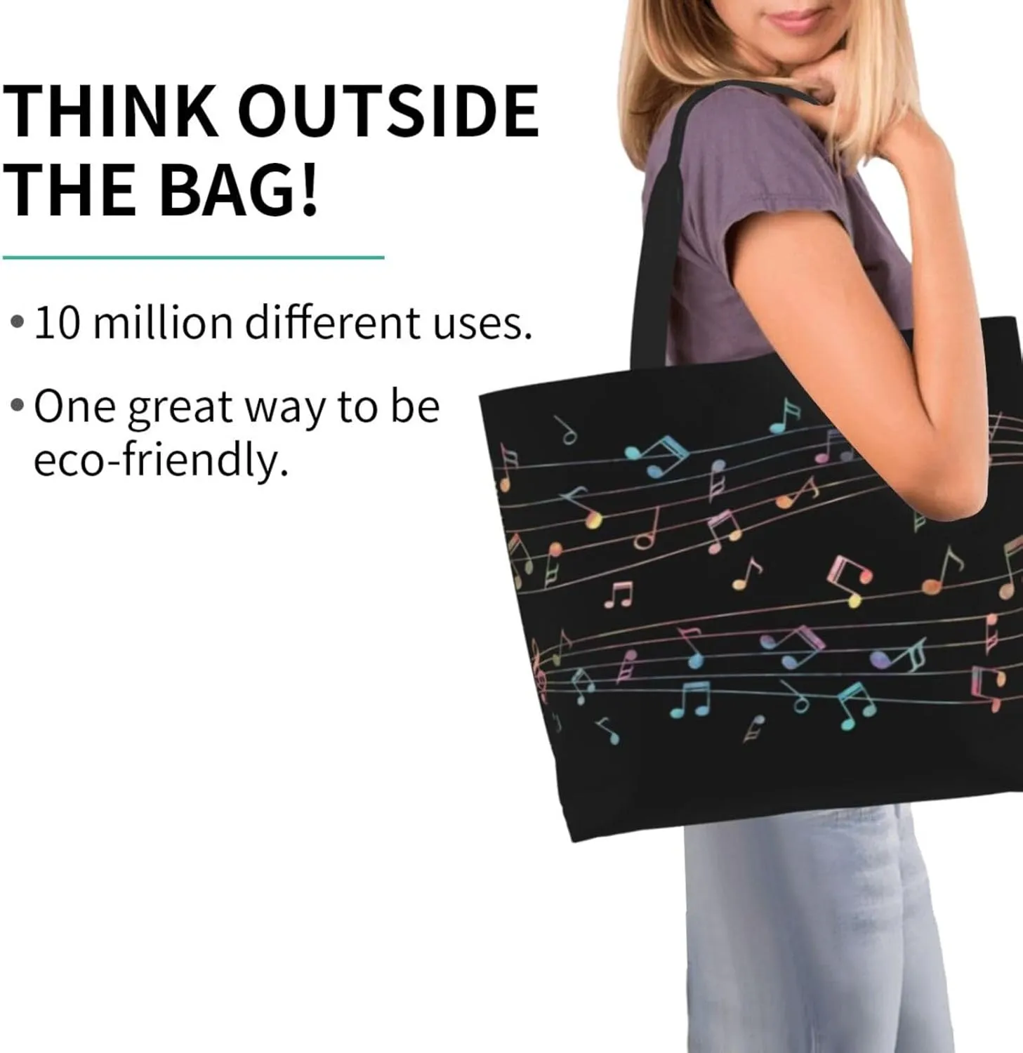 Music Notes Tote Bag Reusable Shopping Bag Grocery Bags Fashion Shoulder Bag for Women Men