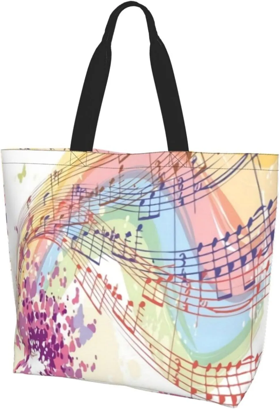 Music Notes Tote Bag Reusable Shopping Bag Grocery Bags Fashion Shoulder Bag for Women Men