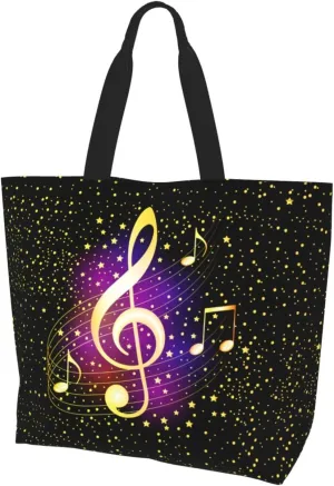 Music Notes Tote Bag Reusable Shopping Bag Grocery Bags Fashion Shoulder Bag for Women Men