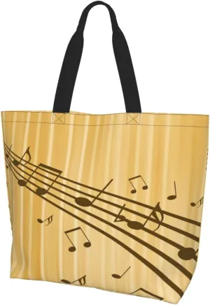 Music Notes Tote Bag Reusable Shopping Bag Grocery Bags Fashion Shoulder Bag for Women Men