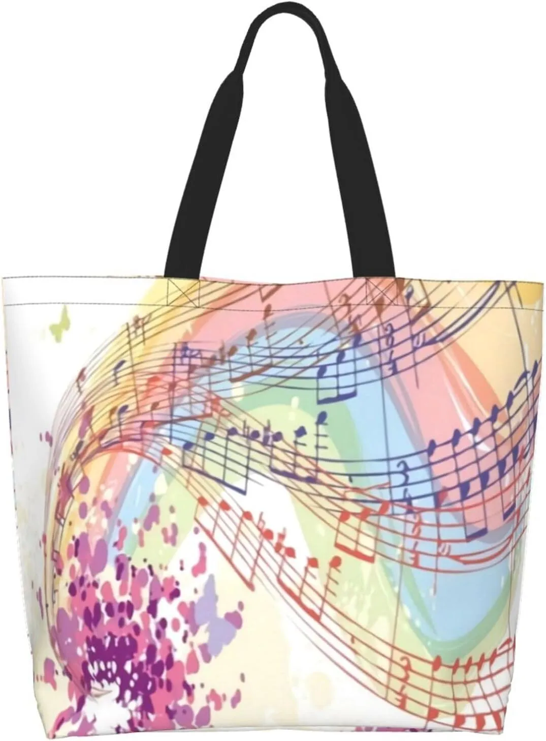 Music Notes Tote Bag Reusable Shopping Bag Grocery Bags Fashion Shoulder Bag for Women Men