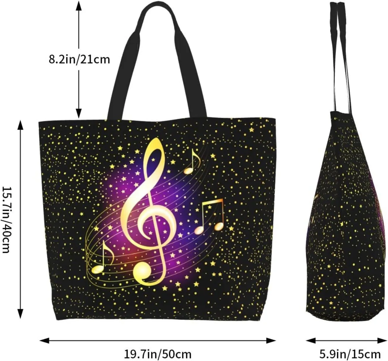Music Notes Tote Bag Reusable Shopping Bag Grocery Bags Fashion Shoulder Bag for Women Men