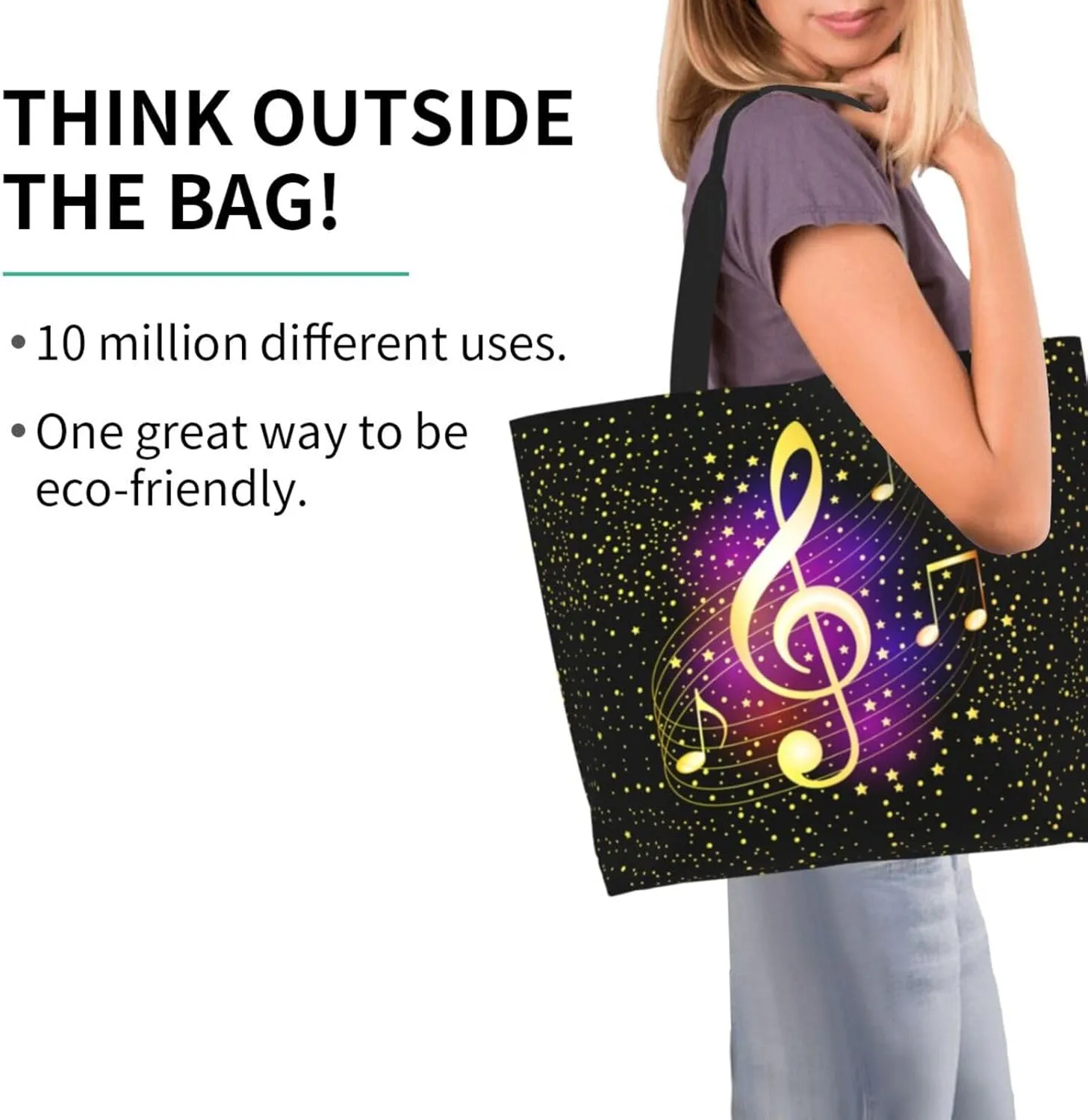Music Notes Tote Bag Reusable Shopping Bag Grocery Bags Fashion Shoulder Bag for Women Men