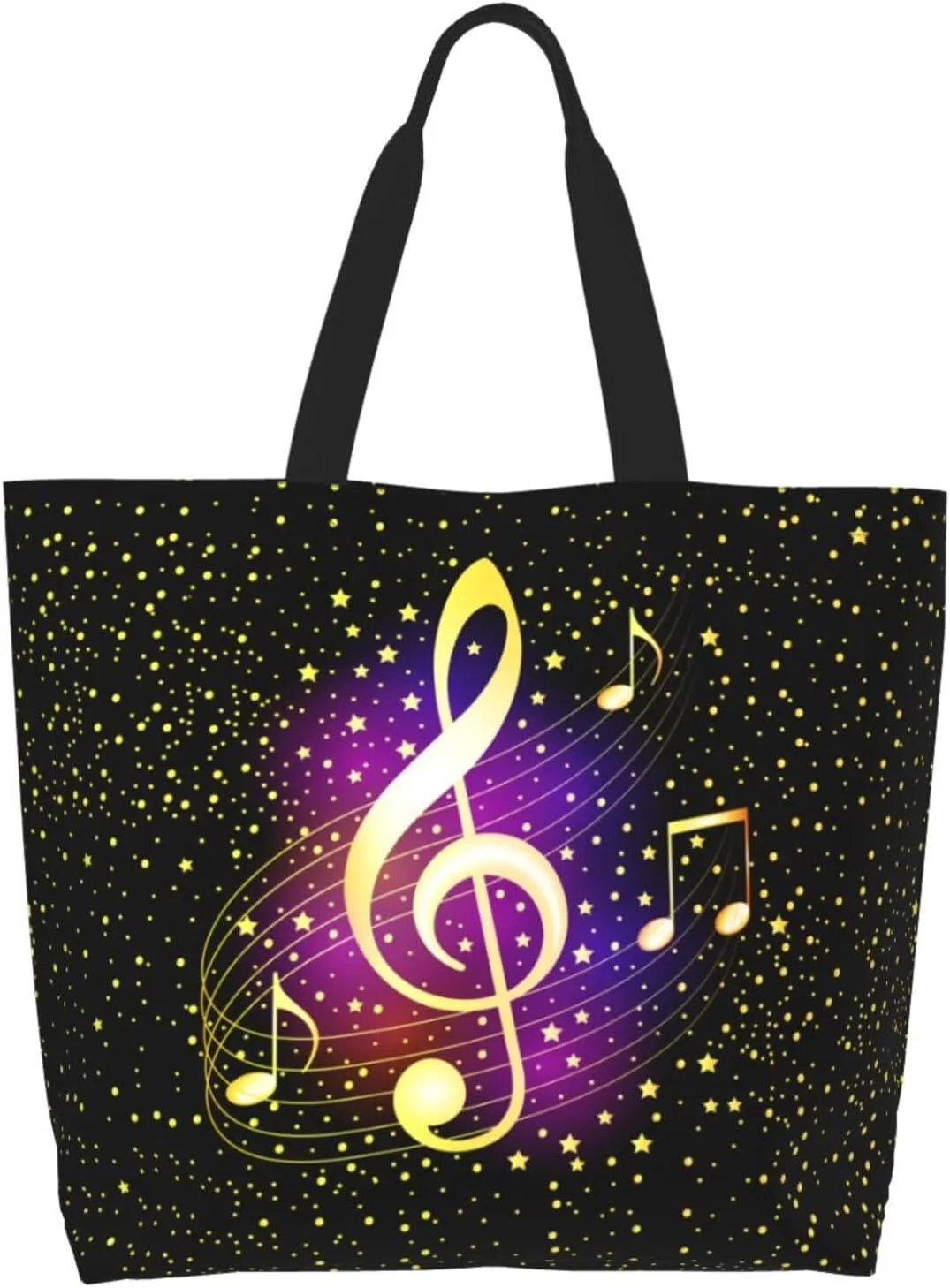 Music Notes Tote Bag Reusable Shopping Bag Grocery Bags Fashion Shoulder Bag for Women Men