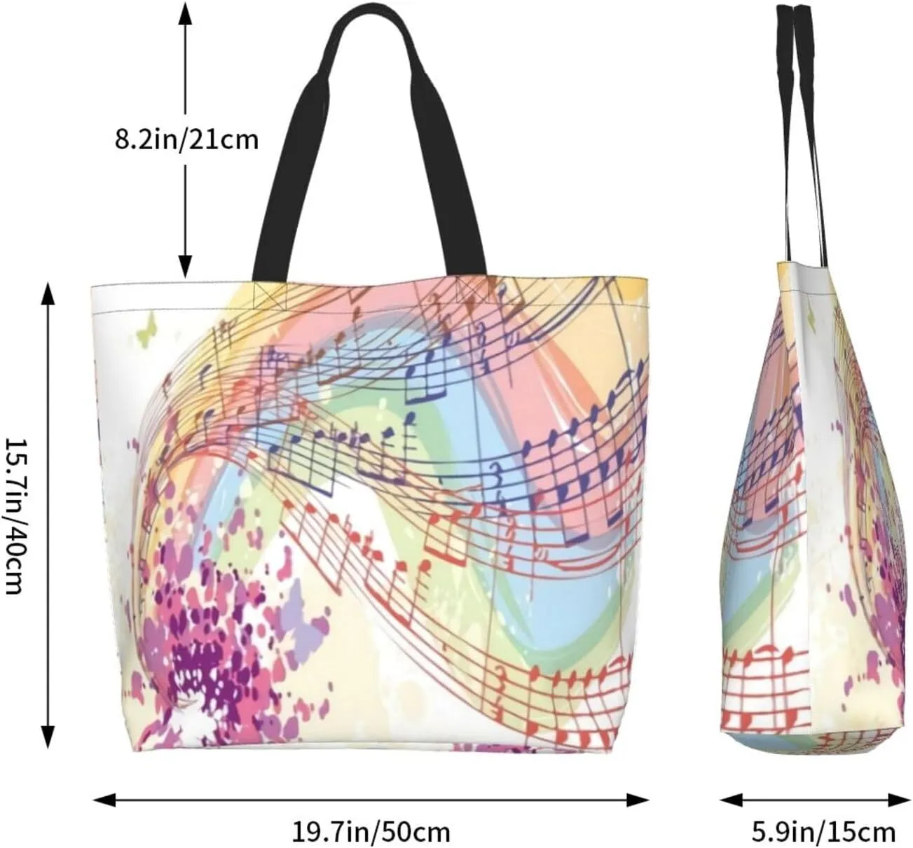 Music Notes Tote Bag Reusable Shopping Bag Grocery Bags Fashion Shoulder Bag for Women Men