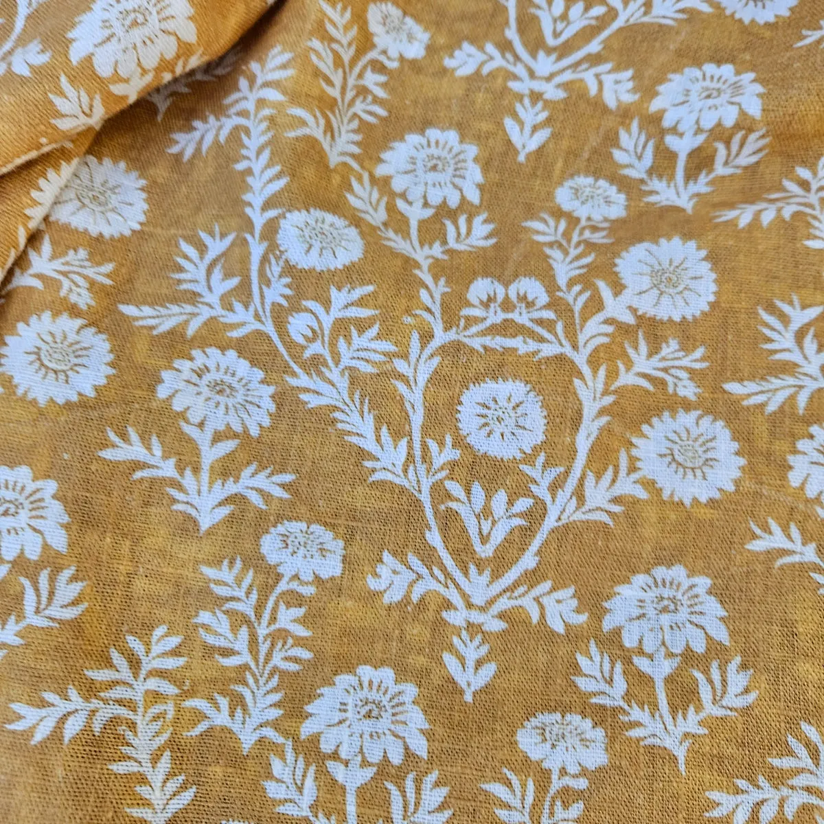 Mustard flower print - Printed linen fabric - 2223