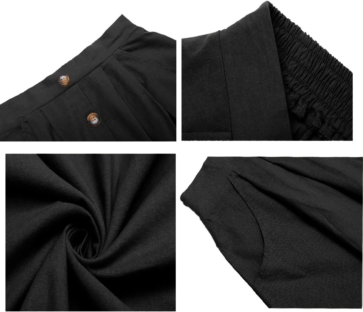 Naggoo Womens Summer Skirts Casual Front Button A-Line High Waisted Midi Skirt with Pockets