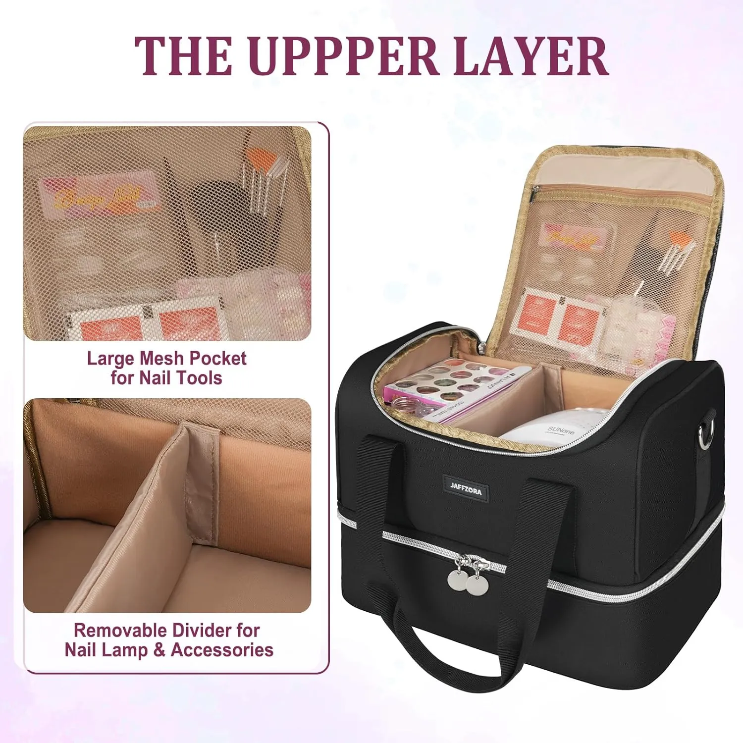 Nail Polish Organizer Case - Large Double Layer Organizers and Storage Bag for Nail Supplies and Art Tech