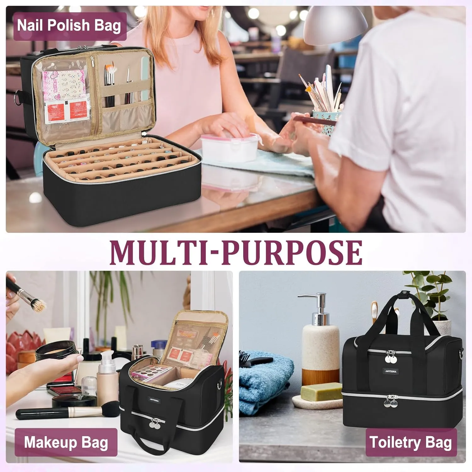 Nail Polish Organizer Case - Large Double Layer Organizers and Storage Bag for Nail Supplies and Art Tech