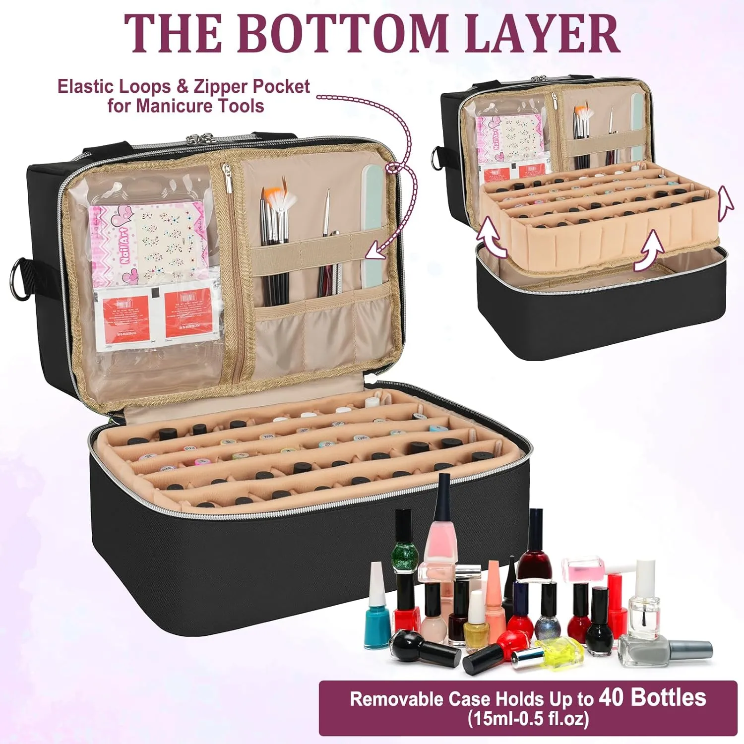 Nail Polish Organizer Case - Large Double Layer Organizers and Storage Bag for Nail Supplies and Art Tech