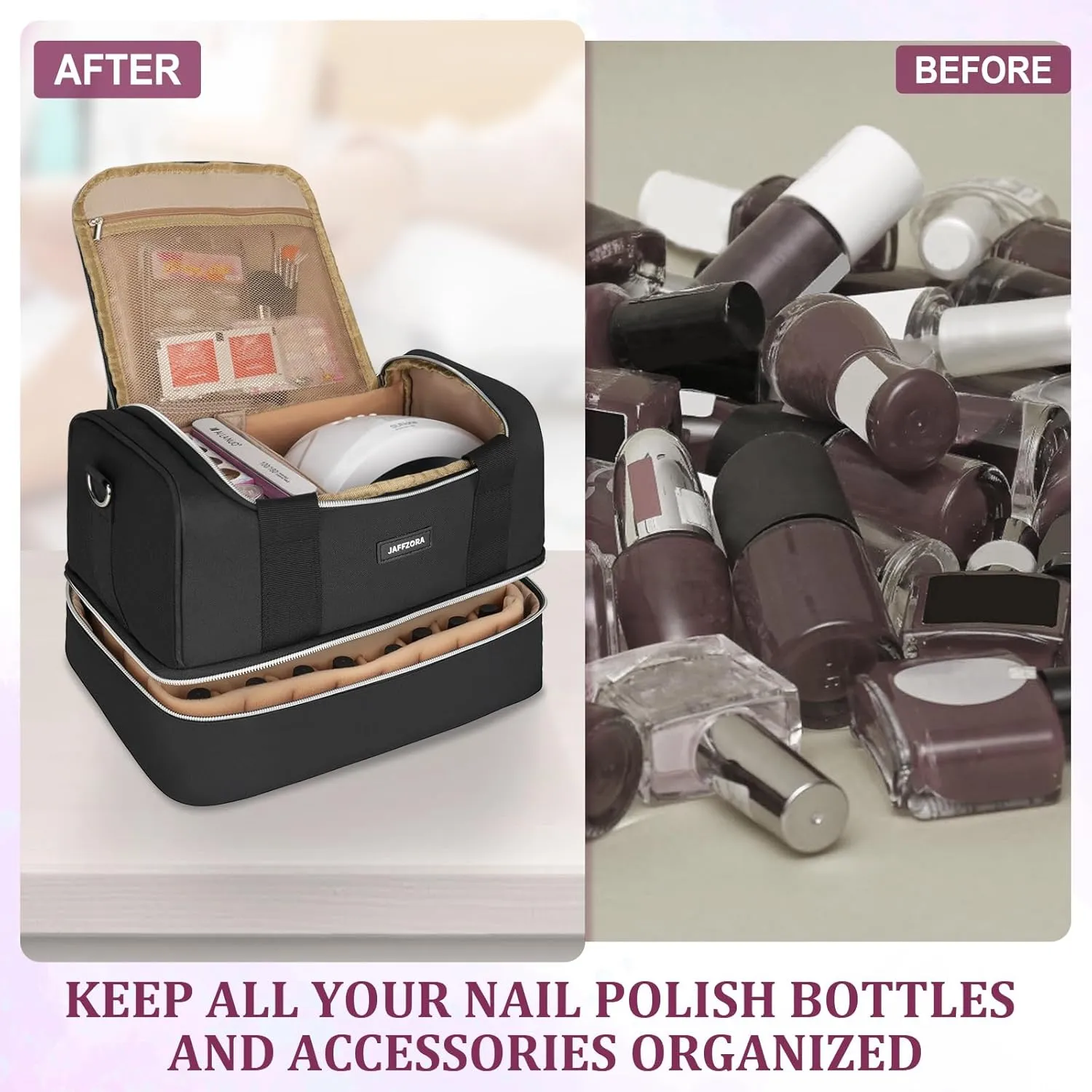Nail Polish Organizer Case - Large Double Layer Organizers and Storage Bag for Nail Supplies and Art Tech