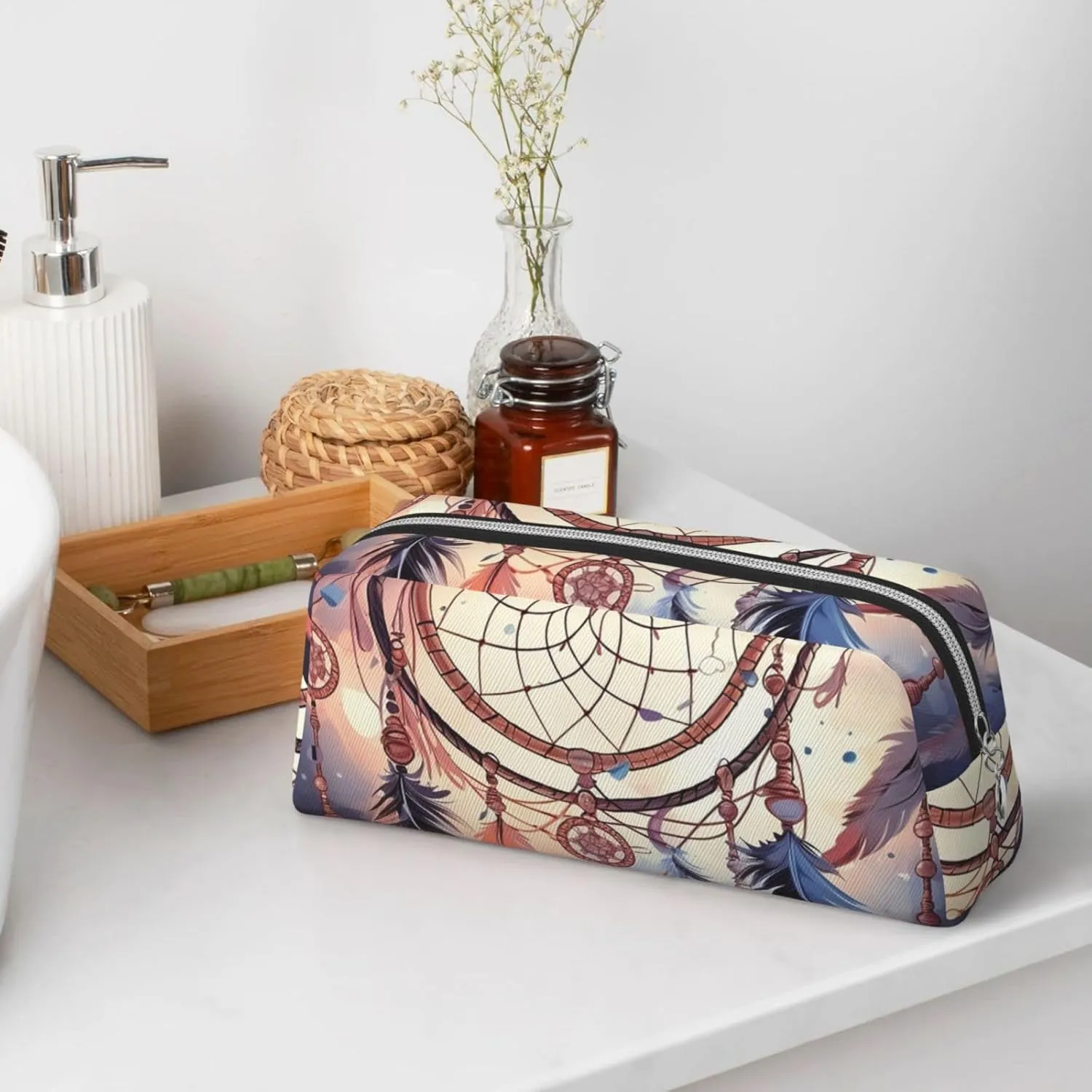 Native American Dream Catcher Makeup Bag Travel Cosmetic Bag for Women Men Pencil Case Zipper Toiletry Bag Purse
