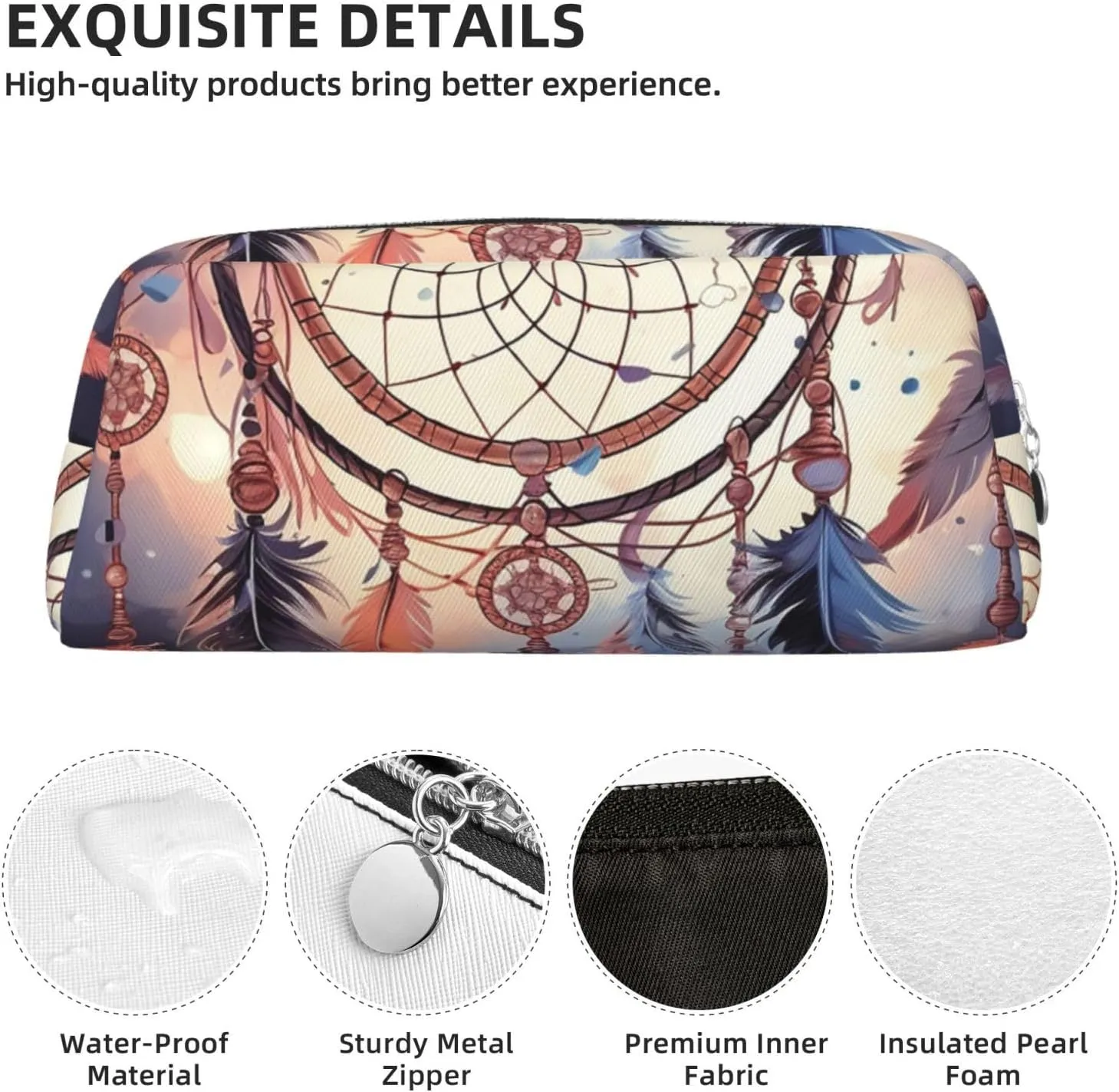 Native American Dream Catcher Makeup Bag Travel Cosmetic Bag for Women Men Pencil Case Zipper Toiletry Bag Purse