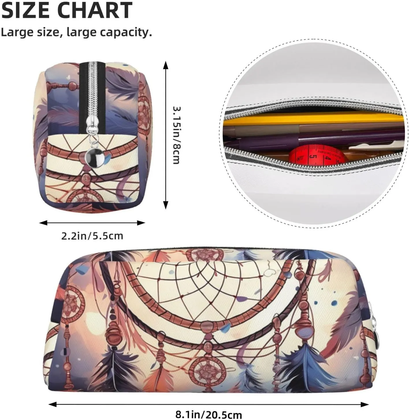 Native American Dream Catcher Makeup Bag Travel Cosmetic Bag for Women Men Pencil Case Zipper Toiletry Bag Purse
