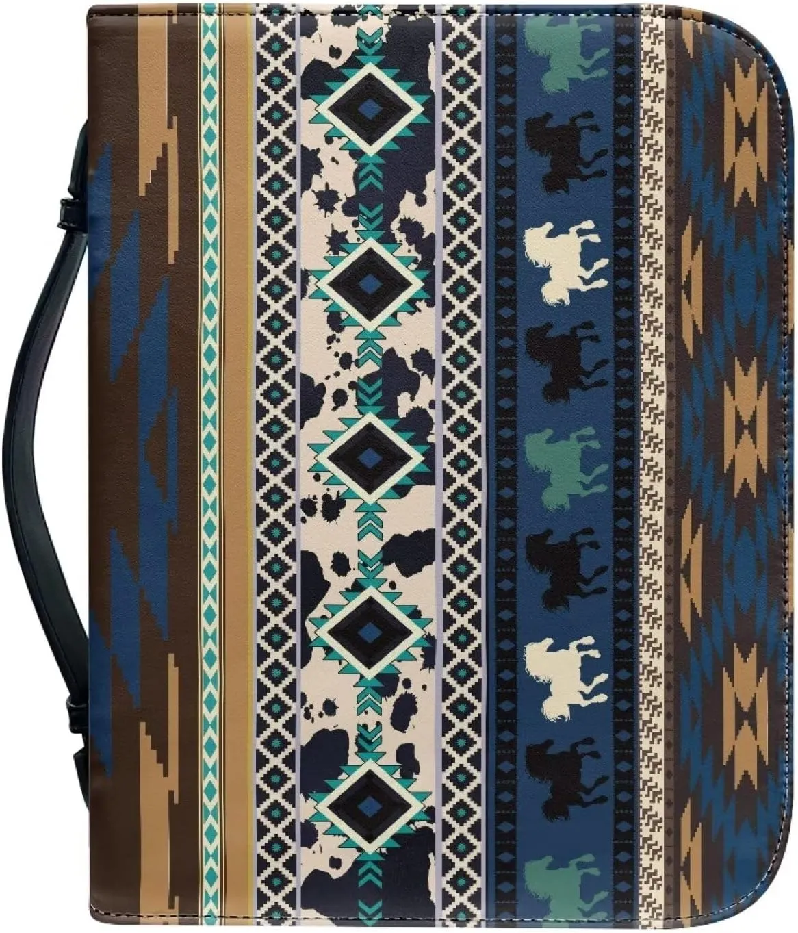 Native American PU Leather Bible Cover Case Large Bible Protector Case Handle Carrying Bible Tote Bag with Zippered and Inner Organizing Pockets Christian Gifts for Women Men