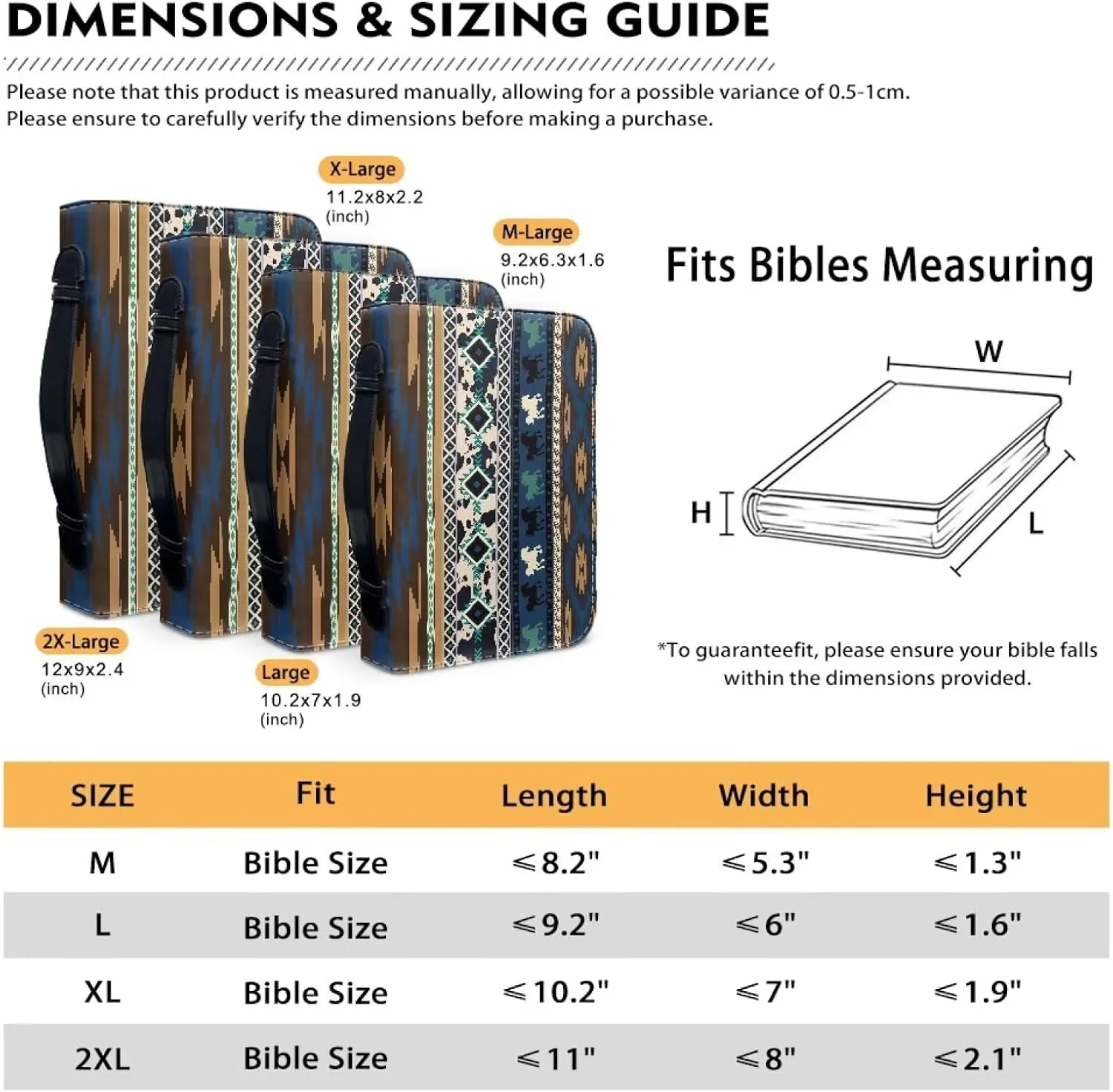 Native American PU Leather Bible Cover Case Large Bible Protector Case Handle Carrying Bible Tote Bag with Zippered and Inner Organizing Pockets Christian Gifts for Women Men