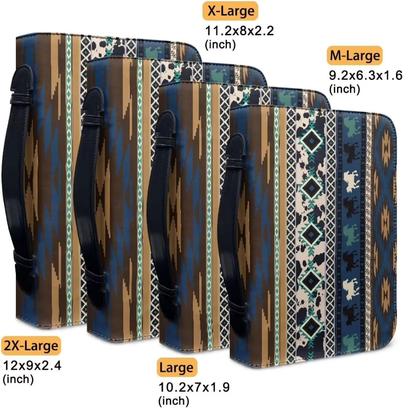 Native American PU Leather Bible Cover Case Large Bible Protector Case Handle Carrying Bible Tote Bag with Zippered and Inner Organizing Pockets Christian Gifts for Women Men