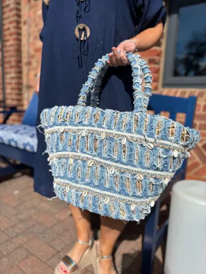 Natural Luxury Distressed Denim Tote Bag