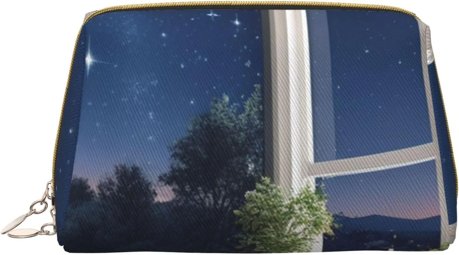 Navy Blue Sky and Stars Printed Small Makeup Bag,Travel Cosmetic Bag Purse with Zipper,Water-resistant Makeup Organizer Bag for Women