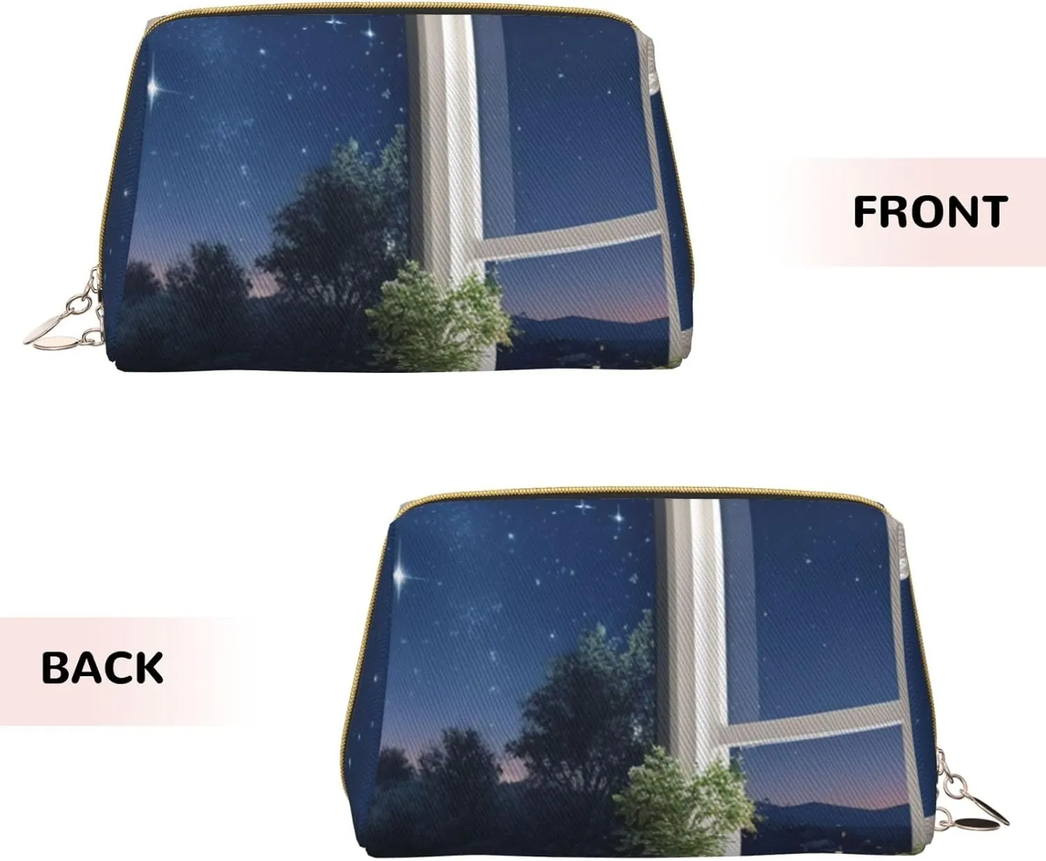 Navy Blue Sky and Stars Printed Small Makeup Bag,Travel Cosmetic Bag Purse with Zipper,Water-resistant Makeup Organizer Bag for Women