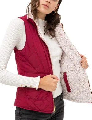 NE PEOPLE Women’s Quilted Vest – Reversible Lightweight Sleeveless Full Zip Up Faux Fur Lining Gilet Jacket with Pockets