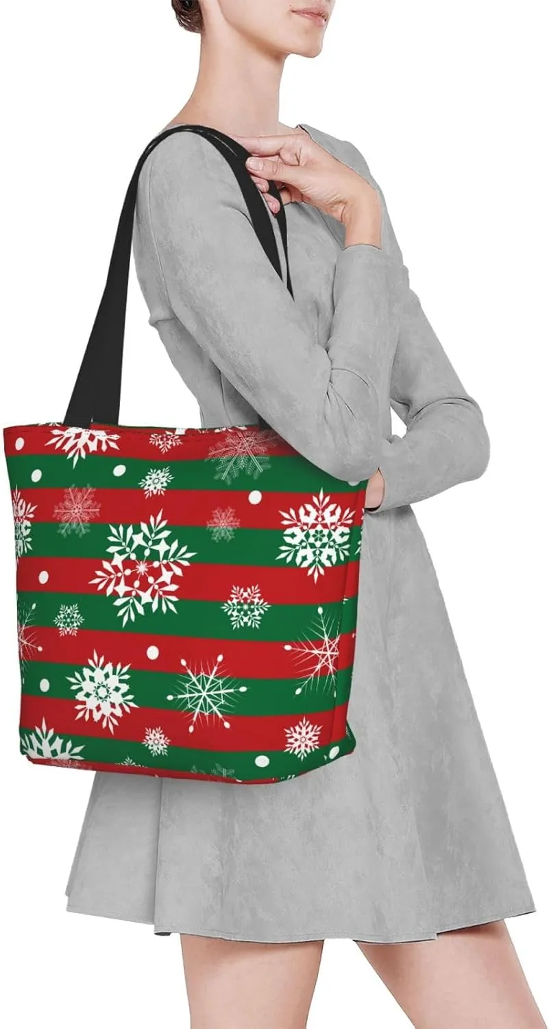 New Year Christmas Golden Openwork Shiny Snowflakes Tote Bag Women Reusable Shopping Bags Shoulder Bag