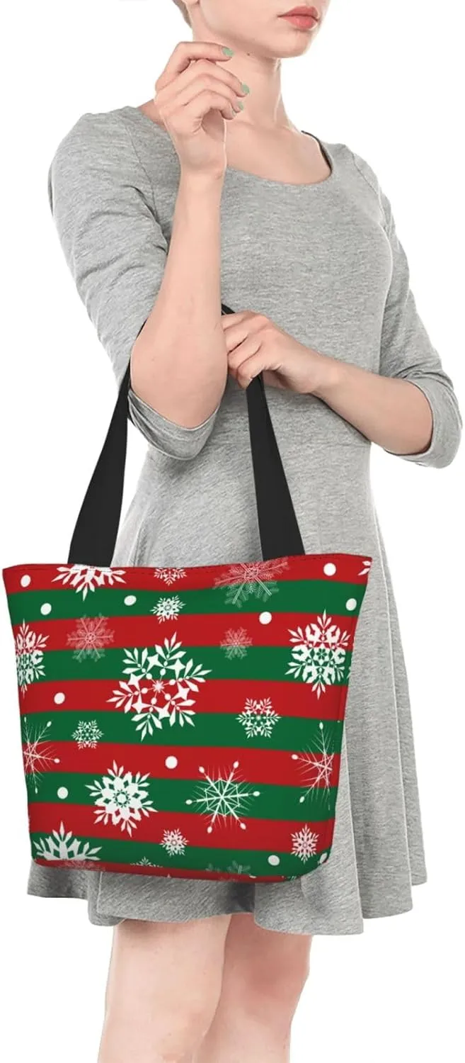 New Year Christmas Golden Openwork Shiny Snowflakes Tote Bag Women Reusable Shopping Bags Shoulder Bag