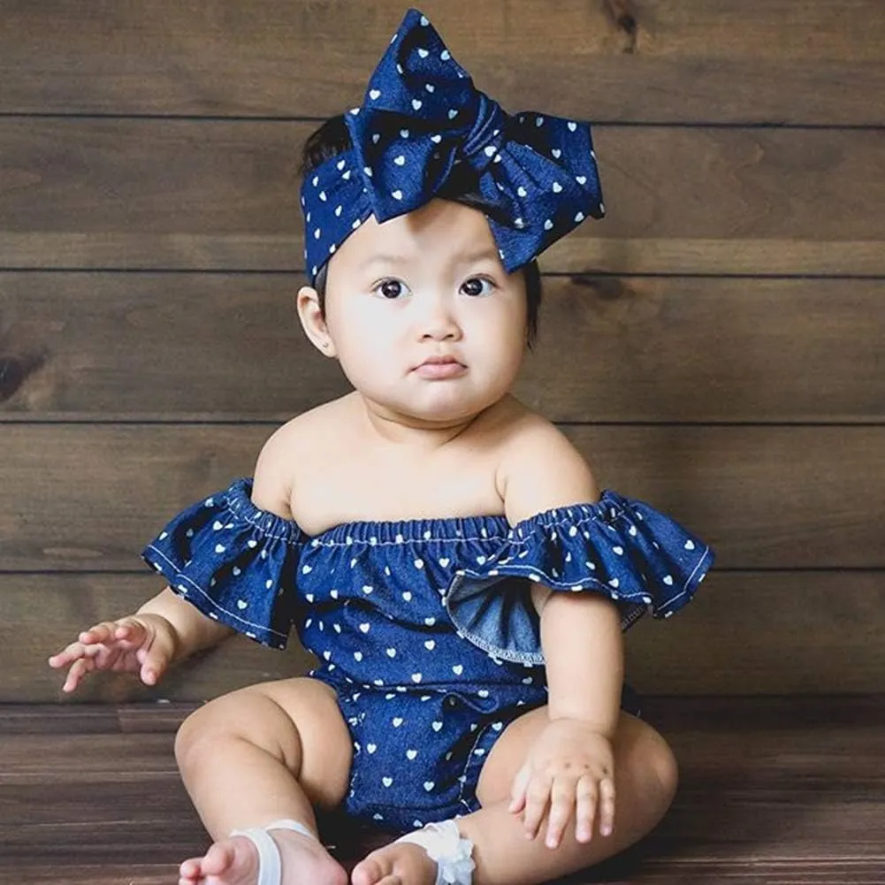 Newborn Baby Girls Romper Jumpsuit Infant Girl Summer Bodysuits Ribbed Short Sleeve One-Piece Headband