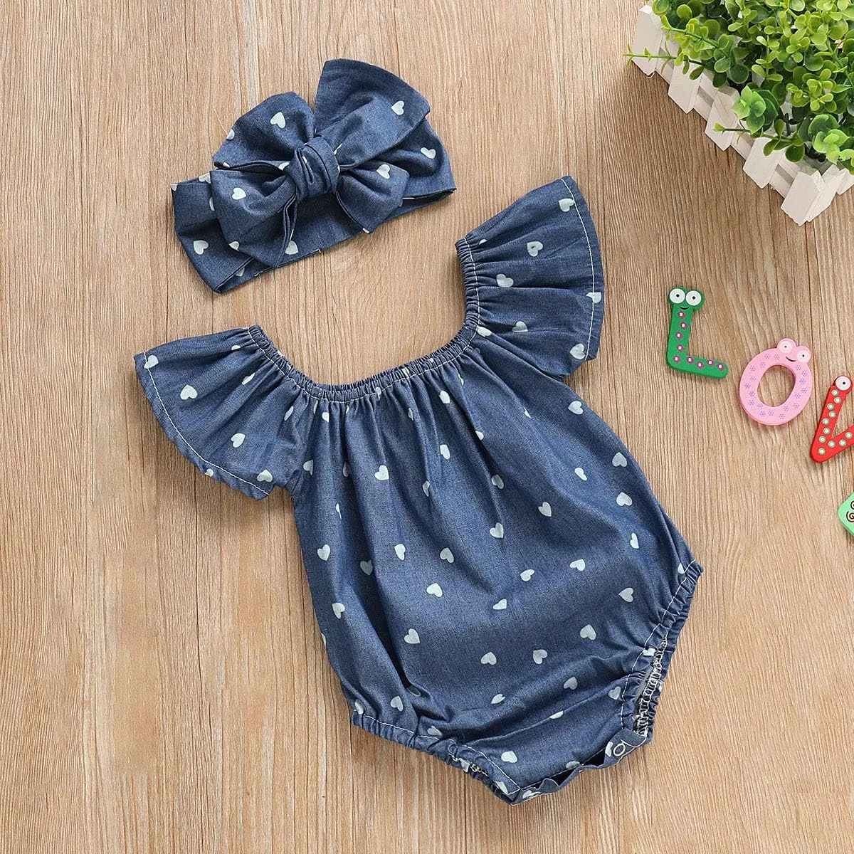 Newborn Baby Girls Romper Jumpsuit Infant Girl Summer Bodysuits Ribbed Short Sleeve One-Piece Headband