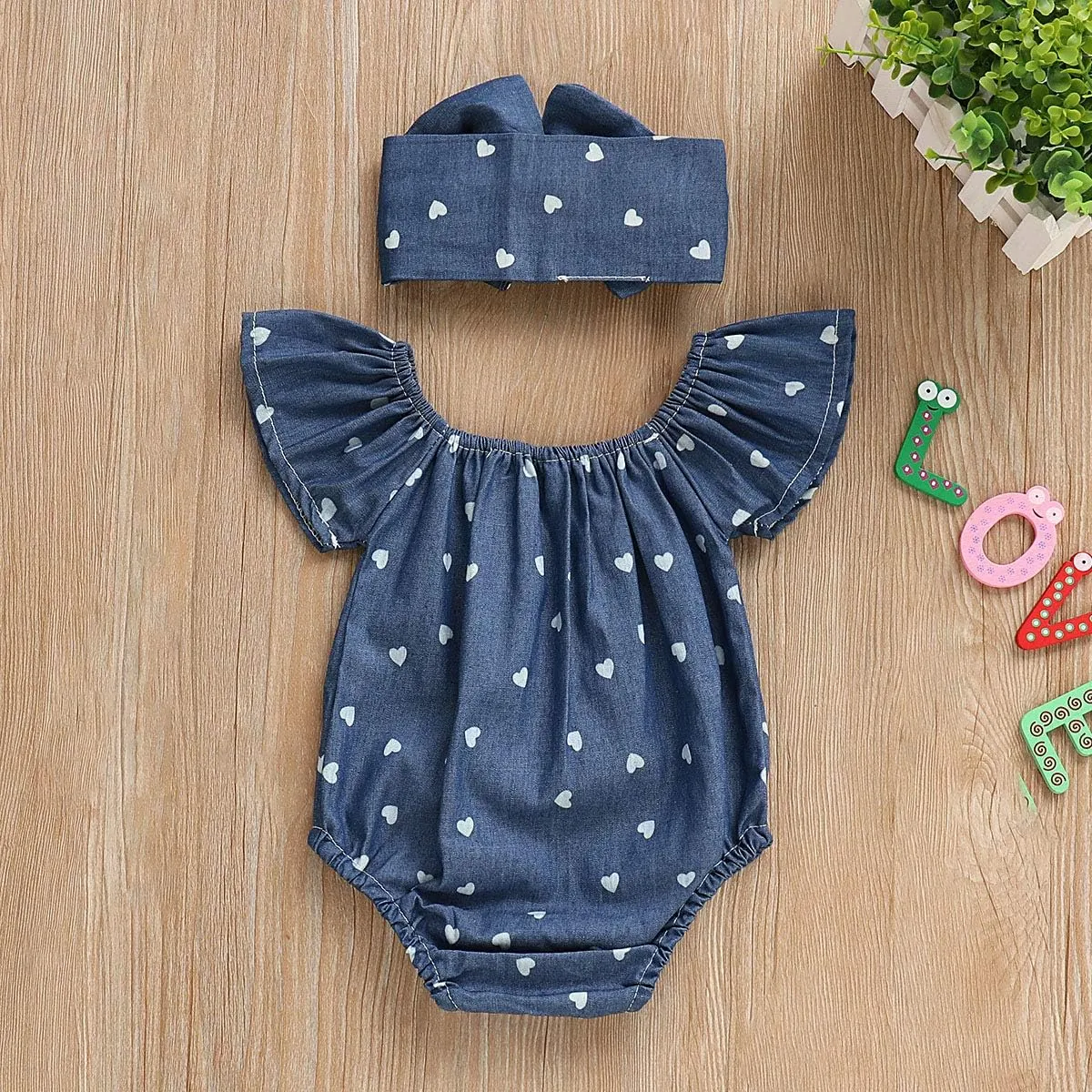 Newborn Baby Girls Romper Jumpsuit Infant Girl Summer Bodysuits Ribbed Short Sleeve One-Piece Headband