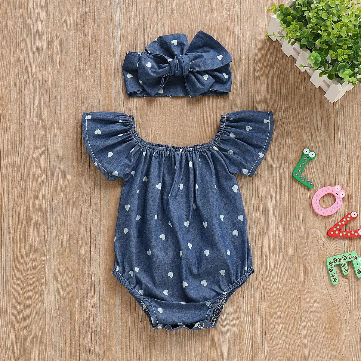 Newborn Baby Girls Romper Jumpsuit Infant Girl Summer Bodysuits Ribbed Short Sleeve One-Piece Headband