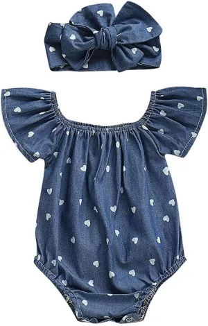Newborn Baby Girls Romper Jumpsuit Infant Girl Summer Bodysuits Ribbed Short Sleeve One-Piece Headband