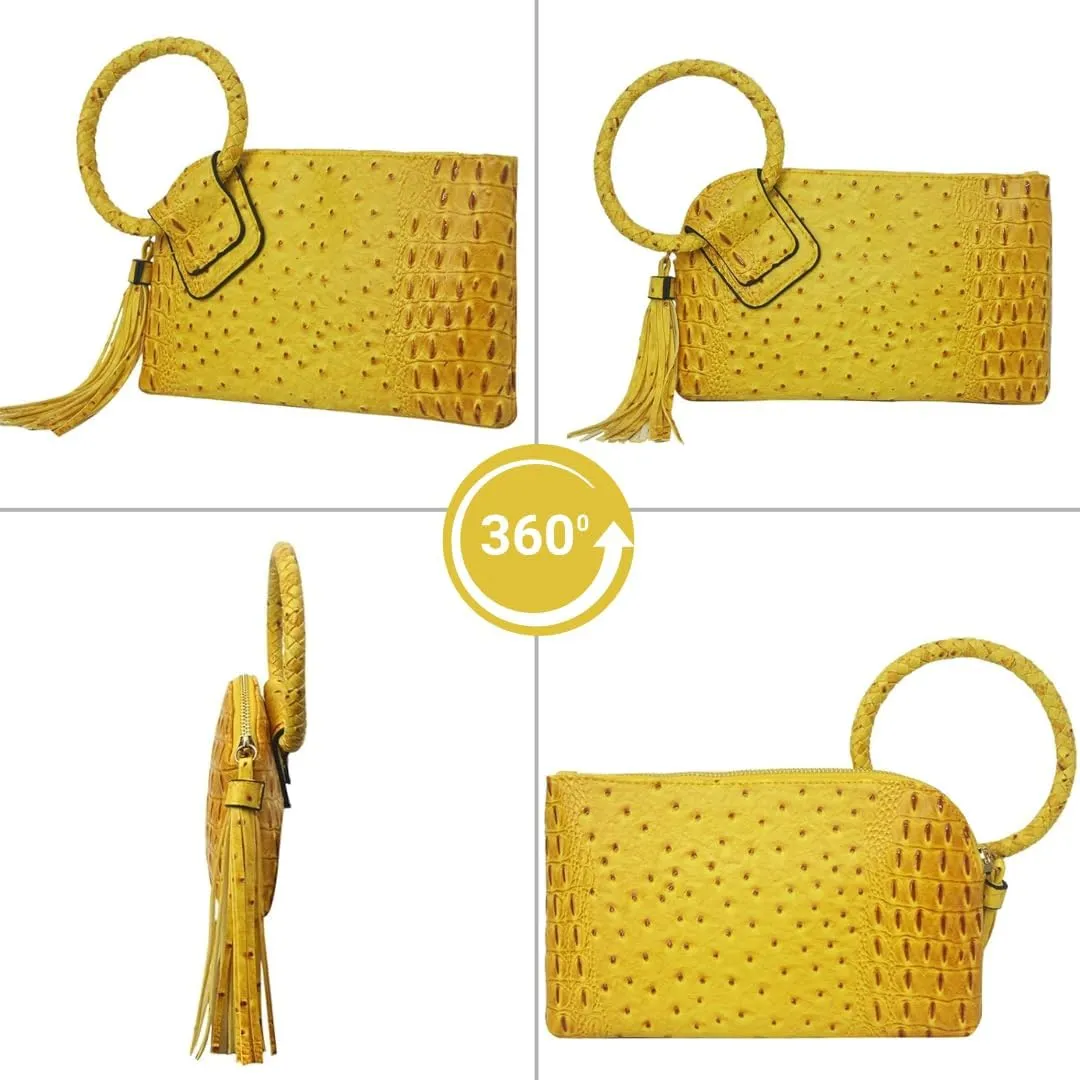 NGIL Women's Faux Leather Mini Wristlet Purse With Fringe Tassel, Wristlet Wallet Women's Handbag