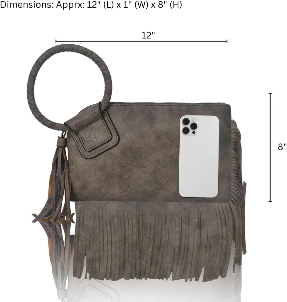 NGIL Women's Faux Leather Mini Wristlet Purse With Fringe Tassel, Wristlet Wallet Women's Handbag