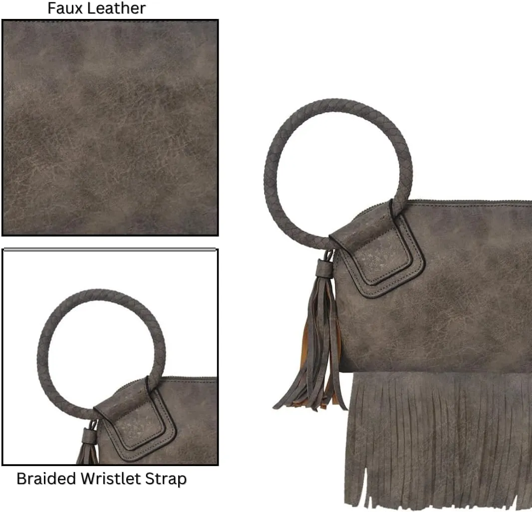 NGIL Women's Faux Leather Mini Wristlet Purse With Fringe Tassel, Wristlet Wallet Women's Handbag