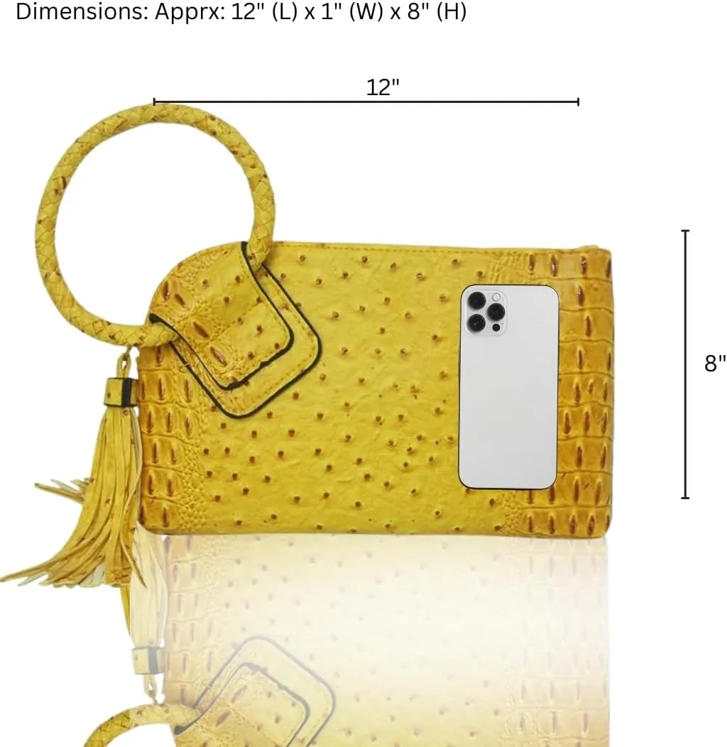 NGIL Women's Faux Leather Mini Wristlet Purse With Fringe Tassel, Wristlet Wallet Women's Handbag